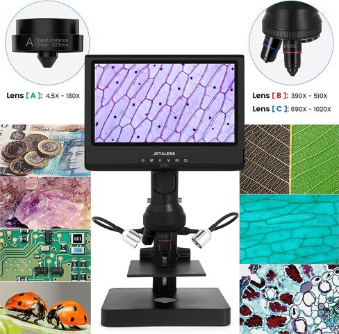 مجهر رقمي JOYALENS JL246PS ذو 3 عدسات HDMI، مجهر بيولوجي UHD 4000 × 24 ميجابكسل مع شرائح مُجهزة، مجهر للعملات المعدنية للعملات المعدنية بالحجم الكامل، شاشة LCD مقاس 7 بوصة، متوافق مع Windows PC، 32 جيجابايت in Kuwait