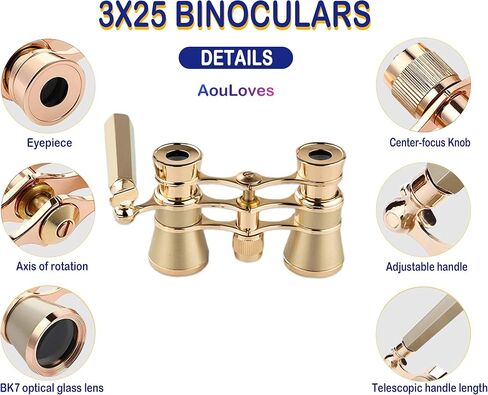 مناظير نظارات أولافس أوبرا 3 × 25 مدمجة وخفيفة الوزن مع نظارات مسرح مدمجة قابلة للطي، مقبض قابل للتعديل للبالغين والأطفال والنساء في الحفلات الموسيقية ودور الأوبرا (أسود) in Kuwait