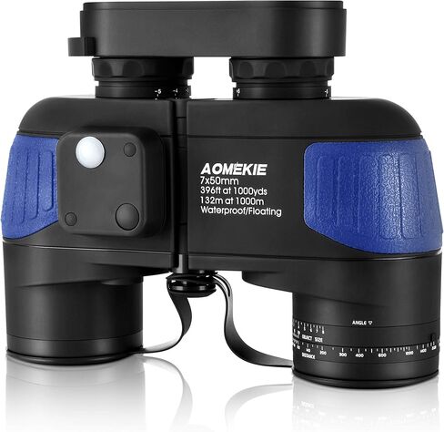 AOMEKIE 7x50 Waterproof Marine Binoculars for Adults with Rangefinder Compass BAK4 Prism FMC Lens for Birdwatching Hunting Boating Fishing Water Sports(Blue) in Saudi Arabia