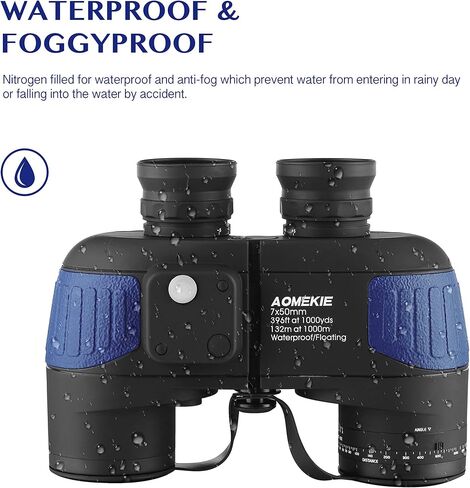 AOMEKIE 7x50 Waterproof Marine Binoculars for Adults with Rangefinder Compass BAK4 Prism FMC Lens for Birdwatching Hunting Boating Fishing Water Sports(Blue) in Saudi Arabia