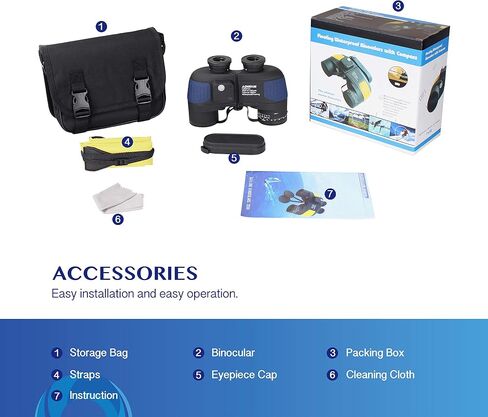 AOMEKIE 7x50 Waterproof Marine Binoculars for Adults with Rangefinder Compass BAK4 Prism FMC Lens for Birdwatching Hunting Boating Fishing Water Sports(Blue) in Saudi Arabia