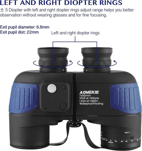 AOMEKIE 7x50 Waterproof Marine Binoculars for Adults with Rangefinder Compass BAK4 Prism FMC Lens for Birdwatching Hunting Boating Fishing Water Sports(Blue) in Saudi Arabia