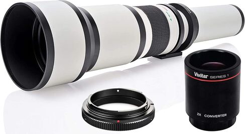 عدسة مقربة يدوية عالية الطاقة 650-2600 ملم f/8 لكاميرا كانون EOS 80D، EOS 90D، ريبل T3i، T5i، T6i، T6s، T7I، T8I، SL3، EOS 60D، EOS 70D، 5D، EOS5D I، EOS 6D II، EOS 7D II أبيض أبيض in Kuwait