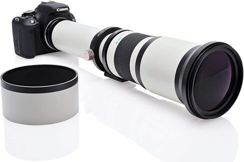 عدسة مقربة يدوية عالية الطاقة 650-2600 ملم f/8 لكاميرا كانون EOS 80D، EOS 90D، ريبل T3i، T5i، T6i، T6s، T7I، T8I، SL3، EOS 60D، EOS 70D، 5D، EOS5D I، EOS 6D II، EOS 7D II أبيض أبيض in Kuwait