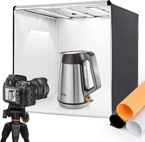 Portable Photo Studio Light Box,39x39 Inch 210 LED Large Photo Light Box with 3 Stepless Dimming Light Panels,4 Color Backdrops Photo Booth for Product Photography in Kuwait