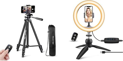 UBeesize Phone Tripod, 51" Adjustable Travel Video Tripod Stand & Phone Holder, Dimmable Desk Makeup Ring Light, Perfect for Live Streaming, YouTube Videos, and Photography in Saudi Arabia