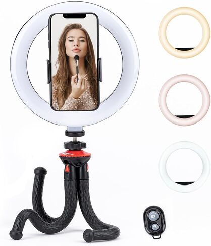 8'' Selfie Ring Light with Flexible Handheld Tripod, Fotopro LED Ring Light with Desktop Phone Tripod and Phone Holder Remote for Live Streaming Conference Video Recording Makeup Selfie in Saudi Arabia