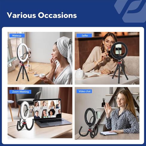 8'' Selfie Ring Light with Flexible Handheld Tripod, Fotopro LED Ring Light with Desktop Phone Tripod and Phone Holder Remote for Live Streaming Conference Video Recording Makeup Selfie in Saudi Arabia