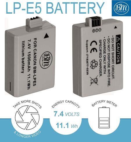 BIG MIKE'S ELECTRONICS BM Premium LP-E5 Battery and Charger Kit for Canon EOS Rebel XS, Rebel T1i, Rebel XSi, 1000D, 500D, 450D, Kiss X3, Kiss X2, Kiss F Digital SLR Camera in Saudi Arabia