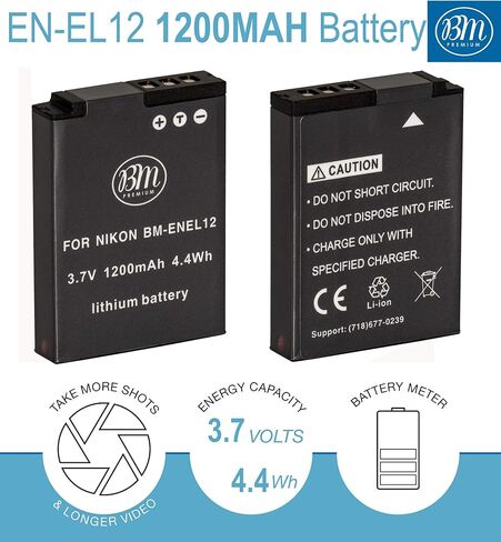 BM Premium EN-EL12 Battery and Charger for Nikon Coolpix A1000 B600 W300 A900 AW100 AW110 AW120 AW130 S6300 S8100 S8200 S9050 S9200 S9300 S9400 S9500 S9700 S9900 P310 P330 P340 KeyMission 170, 360 in Saudi Arabia
