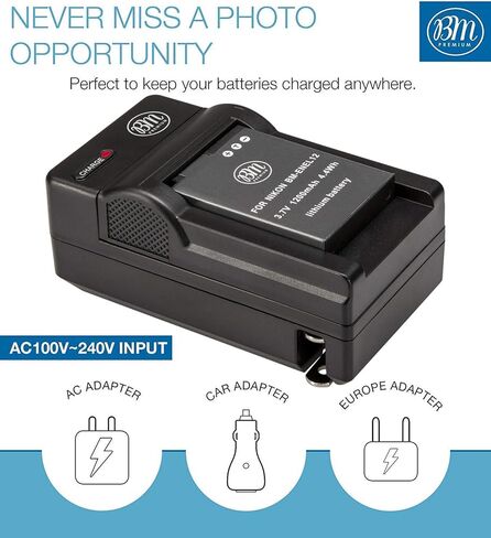 BM Premium EN-EL12 Battery and Charger for Nikon Coolpix A1000 B600 W300 A900 AW100 AW110 AW120 AW130 S6300 S8100 S8200 S9050 S9200 S9300 S9400 S9500 S9700 S9900 P310 P330 P340 KeyMission 170, 360 in Saudi Arabia