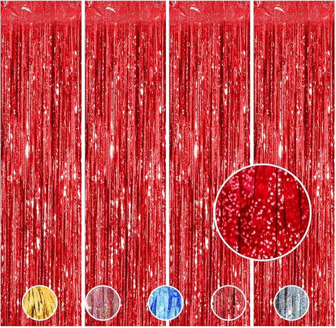 4 Pcs Tinsel Foil Fringe Backdrop Curtains for Disco Graduation Birthday Party Decoration Metallic Glitter Streamer Backdrop Prom Wedding Baby Shower Photo Props(Black, Orange, 3.3 x 8.2 ft) in Kuwait