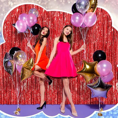4 Pcs Tinsel Foil Fringe Backdrop Curtains for Disco Graduation Birthday Party Decoration Metallic Glitter Streamer Backdrop Prom Wedding Baby Shower Photo Props(Black, Orange, 3.3 x 8.2 ft) in Kuwait
