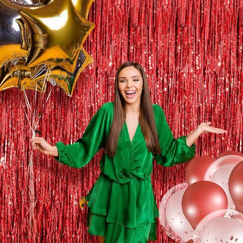 4 Pcs Tinsel Foil Fringe Backdrop Curtains for Disco Graduation Birthday Party Decoration Metallic Glitter Streamer Backdrop Prom Wedding Baby Shower Photo Props(Black, Orange, 3.3 x 8.2 ft) in Kuwait