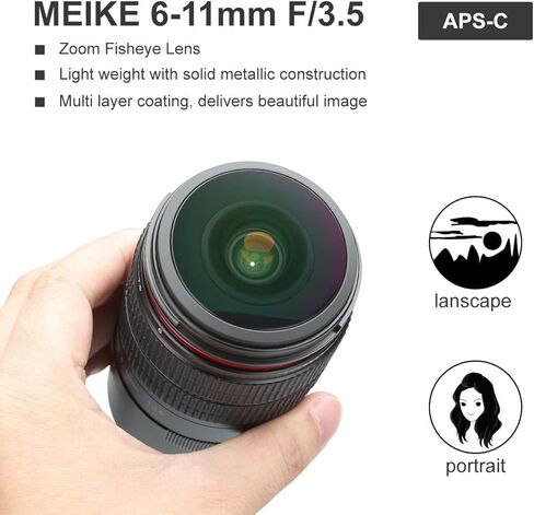 MEKE 6-11mm F3.5 Wide Angle APS-C Manual Focus Fisheye Zoom Lens Compatible with Fijifilm X-Mount Mirrorless Camera X-T3 X-T100 X-Pro2 X-E3 X-T1 X-T2 X-T10 X-T4 X-T20 X-A2 X-E2 X-E1 X30 X70 XPro1,etc in Saudi Arabia