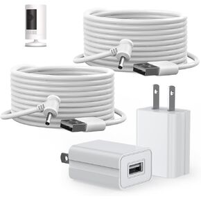 Ayotu 2 Pack 16ft/5m Charge Cable for Ring Stick Up Cam Battery/Plug-in 3rd Gen/2nd Gen, Power Adapter Continuous Charging with Weatherproof Cord(NO Camera), White
