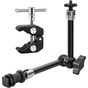 Lanxire Super Clamp and 11 Inches Adjustable Friction Magic Arm with 1/4’’ Screw and Cold Shoe Adapter - Compatible with Flash, LED Light, Microphone, Monitor - Load Up to 4.4lb/2kg in Saudi Arabia