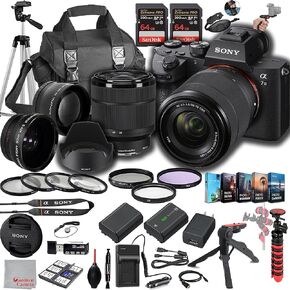 Sony a7 III Mirrorless Digital Camera 24MP w/ 28-70mmmm Lens, 128GB Extreem Speed Memory,.43 Wide & 2X Lenses, Case. Tripod, Filters, Hood, Grip,Spare Battery & Charger, Software Kit -Deluxe Bundle in Saudi Arabia