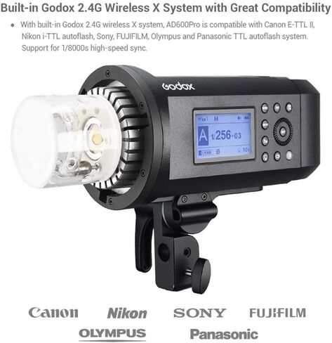 Godox Outdoor Flash Monoligh AD600Pro 600Ws t TTL 2.4G 1/8000s High-Speed Sync, 2600mAh Battery 360 Full Power Flashes,0.01-0.9s Recycle Compatible with Canon Nikon Sony FUJIFILM Olympus Panasonic in Saudi Arabia