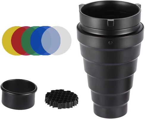 Andoer Metal مخروطي الشكل الشكل مع شبكة خلية النحل 5 قطع مجموعة فلتر اللون لـ Bowens Mount Studio Strobe التصوير أحادي الضوء فلاش أخضر in Saudi Arabia