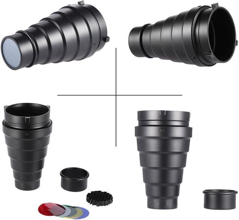Andoer Metal مخروطي الشكل الشكل مع شبكة خلية النحل 5 قطع مجموعة فلتر اللون لـ Bowens Mount Studio Strobe التصوير أحادي الضوء فلاش أخضر in Saudi Arabia