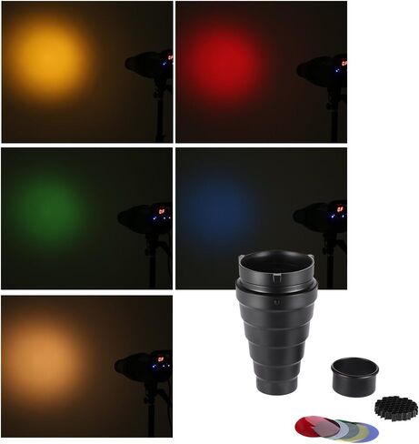 Andoer Metal مخروطي الشكل الشكل مع شبكة خلية النحل 5 قطع مجموعة فلتر اللون لـ Bowens Mount Studio Strobe التصوير أحادي الضوء فلاش أخضر in Saudi Arabia