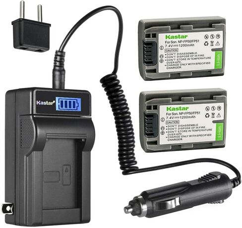 Kastar 4-Pack NP-FP50 / FP51 Battery and LCD AC Charger Compatible with Sony DCR-SR30, DCR-SR40, DCR-SR50, DCR-SR60, DCR-SR70, DCR-SR80, DCR-SR90, DCR-SR100, HDR-HC3, HDR-HC3E Camcorders in Saudi Arabia