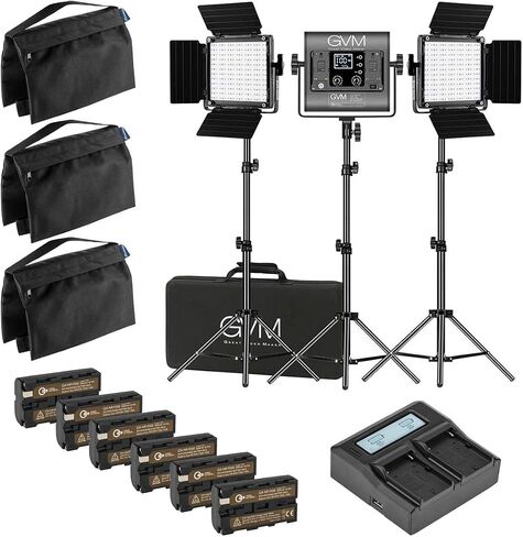 800D 40W Bi-Color RGB Studio Soft LED Panel 3-Light Kit, Bundle with Green Extreme NP-F550 Lithium-Ion Battery, Dual Smart Charger, Smart Charger Plate, Flashpoint Saddle Sandbag in Saudi Arabia
