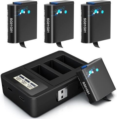 عبوتان من البطاريات البديلة لملحقات الشاحن السريع Gopro Hero 8 مع شاشة رقمية 1800 مللي أمبير في الساعة متوافقة مع GoPro Hero 8 Black Hero 7 Black Hero 6 Black Hero 5 Black in Kuwait