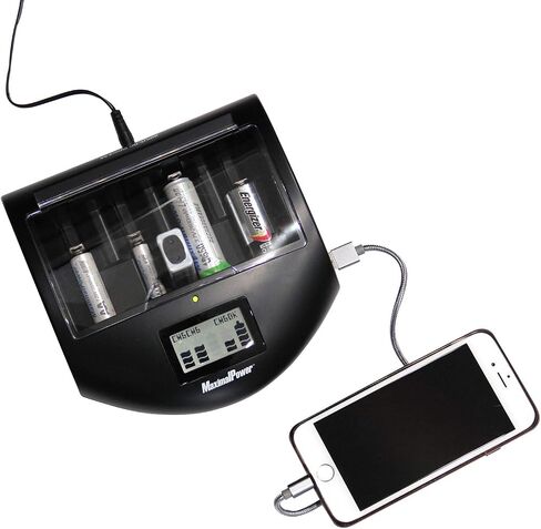 شاحن عالمي سريع من MaximalPower FC999 للبطاريات القلوية وذاكرة الوصول العشوائي وNi-MH وNi-CD وAA وAAA وC وD و9V، أسود in Kuwait