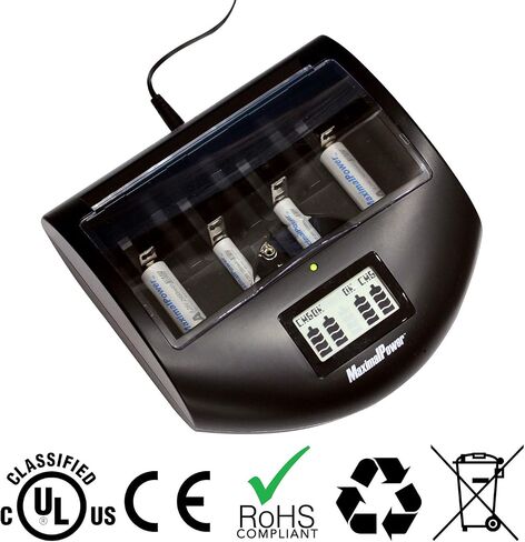 شاحن عالمي سريع من MaximalPower FC999 للبطاريات القلوية وذاكرة الوصول العشوائي وNi-MH وNi-CD وAA وAAA وC وD و9V، أسود in Kuwait