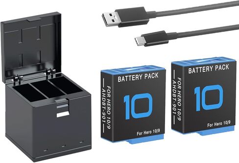 2Pack Hero Battery Charger Kits Compatible with Gopro Hero 11 Hero 10 Hero 9 Camera, Fit for Go pro Hero11 Hero10 Hero9 Batteries in Kuwait