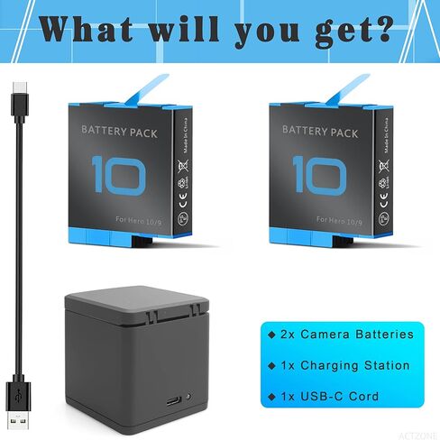 2Pack Hero Battery Charger Kits Compatible with Gopro Hero 11 Hero 10 Hero 9 Camera, Fit for Go pro Hero11 Hero10 Hero9 Batteries in Kuwait