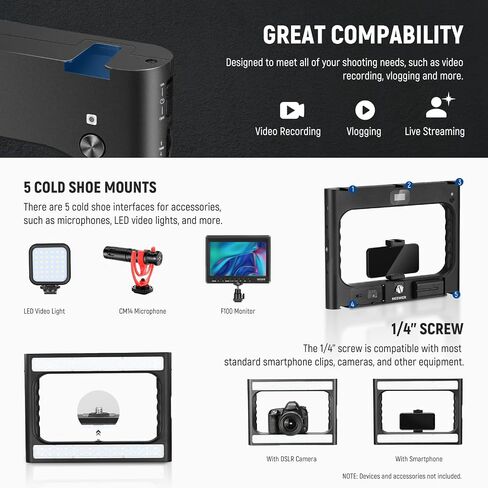 NEEWER RGB-A111 II Smartphone Video Rig with Light Kit, Support Vertical Shoot, Handheld Phone Camera Cage Stabilizer with Cold Shoes/Shutter/Battery, 17 Scenes RGB Ring Light 2500K-10000K CRI97+ in Kuwait