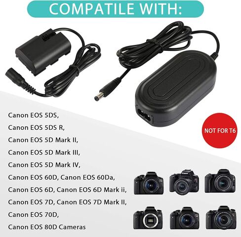محول تيار متردد للكاميرا ACK-E6 من سمارت بو، طقم شاحن طاقة مشفر بالكامل لكاميرا كانون EOS 5D Mark II، 5D Mark III، 6D، 60D، 7D، 70D، 7D مارك II، 80D DSLR in Saudi Arabia