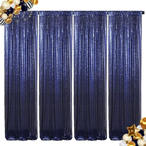 ShinyBeauty الترتر خلفية الستائر 4 لوحات الأزرق الداكن 2FTx8FT الأزرق الداكن الستائر الترتر النسيج صورة خلفية الستائر الأزرق الداكن بريق الستائر للحزب استحمام الطفل خلفية الخلفيات in Kuwait