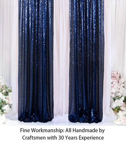 ShinyBeauty الترتر خلفية الستائر 4 لوحات الأزرق الداكن 2FTx8FT الأزرق الداكن الستائر الترتر النسيج صورة خلفية الستائر الأزرق الداكن بريق الستائر للحزب استحمام الطفل خلفية الخلفيات in Kuwait