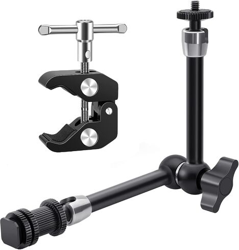 Lanxire Super Clamp and 11 Inches Adjustable Friction Magic Arm with 1/4’’ Screw and Cold Shoe Adapter - Compatible with Flash, LED Light, Microphone, Monitor - Load Up to 4.4lb/2kg in Saudi Arabia