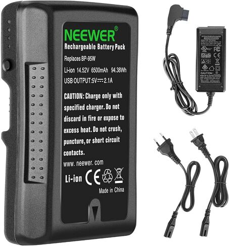 Neewer 95Wh (6600mAh) بطارية V-Mount/V-Lock، بطارية ليثيوم أيون قابلة لإعادة الشحن 14.8 فولت مع شاحن إخراج D-Tap وكابل D-Tap متوافق مع كاميرا فيديو بث الفيديو من سوني ومصباح LED (BP-95W) in Kuwait