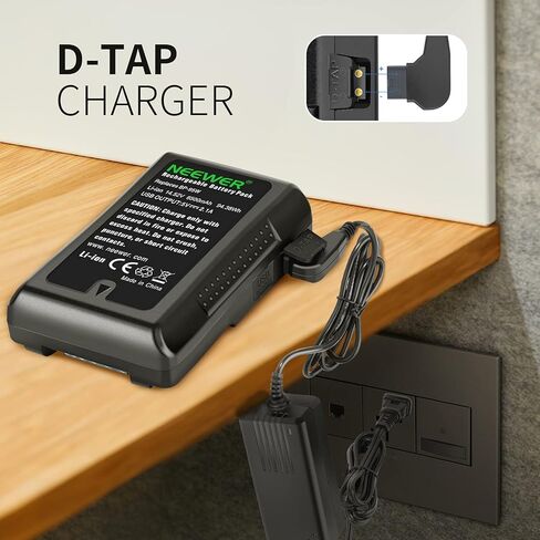 Neewer 95Wh (6600mAh) بطارية V-Mount/V-Lock، بطارية ليثيوم أيون قابلة لإعادة الشحن 14.8 فولت مع شاحن إخراج D-Tap وكابل D-Tap متوافق مع كاميرا فيديو بث الفيديو من سوني ومصباح LED (BP-95W) in Kuwait