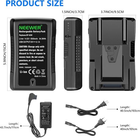 Neewer 95Wh (6600mAh) بطارية V-Mount/V-Lock، بطارية ليثيوم أيون قابلة لإعادة الشحن 14.8 فولت مع شاحن إخراج D-Tap وكابل D-Tap متوافق مع كاميرا فيديو بث الفيديو من سوني ومصباح LED (BP-95W) in Kuwait