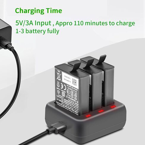 Hanatora Battery Charger for DJI Osmo Action 3 Camera, Charge Three Batteries,Raqid Charging Hub Accessories in Saudi Arabia