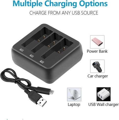 Hanatora Battery Charger for DJI Osmo Action 3 Camera, Charge Three Batteries,Raqid Charging Hub Accessories in Saudi Arabia