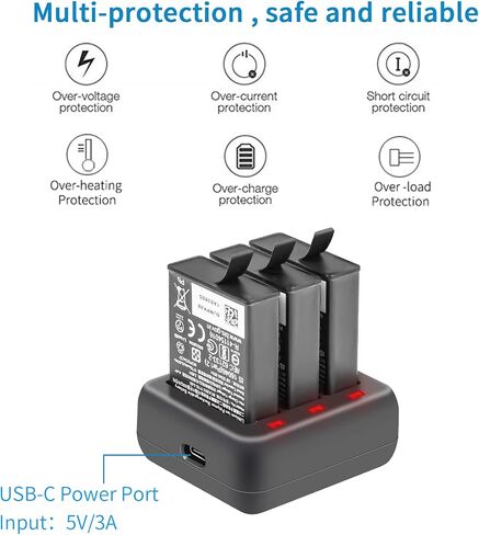 Hanatora Battery Charger for DJI Osmo Action 3 Camera, Charge Three Batteries,Raqid Charging Hub Accessories in Saudi Arabia