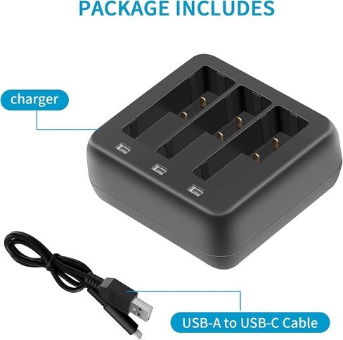 Hanatora Battery Charger for DJI Osmo Action 3 Camera, Charge Three Batteries,Raqid Charging Hub Accessories in Saudi Arabia