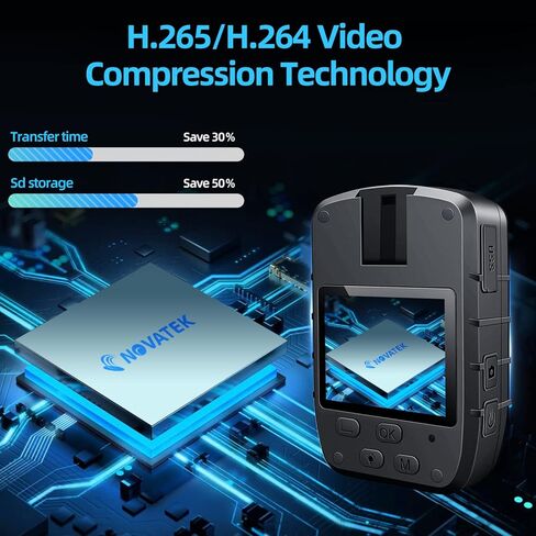 CAMMHD C8-128G 2K/1296P Body Camera,11-12Hours Video Record,Night Vision Body Cam,IP67 Waterproof Data-encrypt Body Mounted Camera with 2pcs 360°Rotatable Clips for Police Law Enforcement,Personal Use in Kuwait