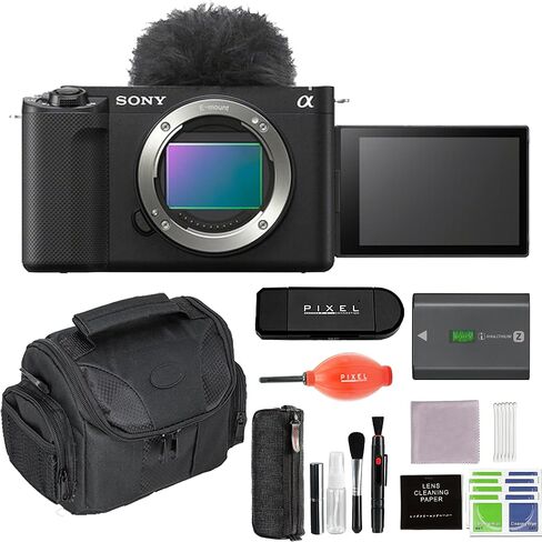 Sony ZV-E1 Mirrorless Camera (White) Advanced Accessory Bundle with 2 x 64GB SD Card, Gadget Bag, Flexible Tripod, & More in Kuwait