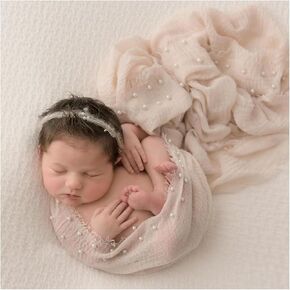 Newborn Photography Props Baby Photoshoot Wraps Girl Photo Posing Layers with Pearl Headband Assecories (Apricot)