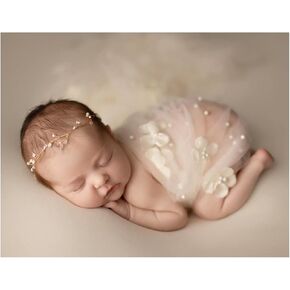 Newborn Photography Props Baby Photoshoots Wraps Infant Photo Posing Pearl Tulle Girl Lace Layers (S, Cream)
