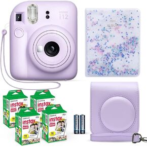 Fujifilm Instax Mini 12 Instant Camera Blossom Pink + Fuji Film Value Pack (40 Sheets) + Shutter Accessories Bundle, Incl. Compatible Carrying Case, Quicksand Beads Photo Album 64 Pockets